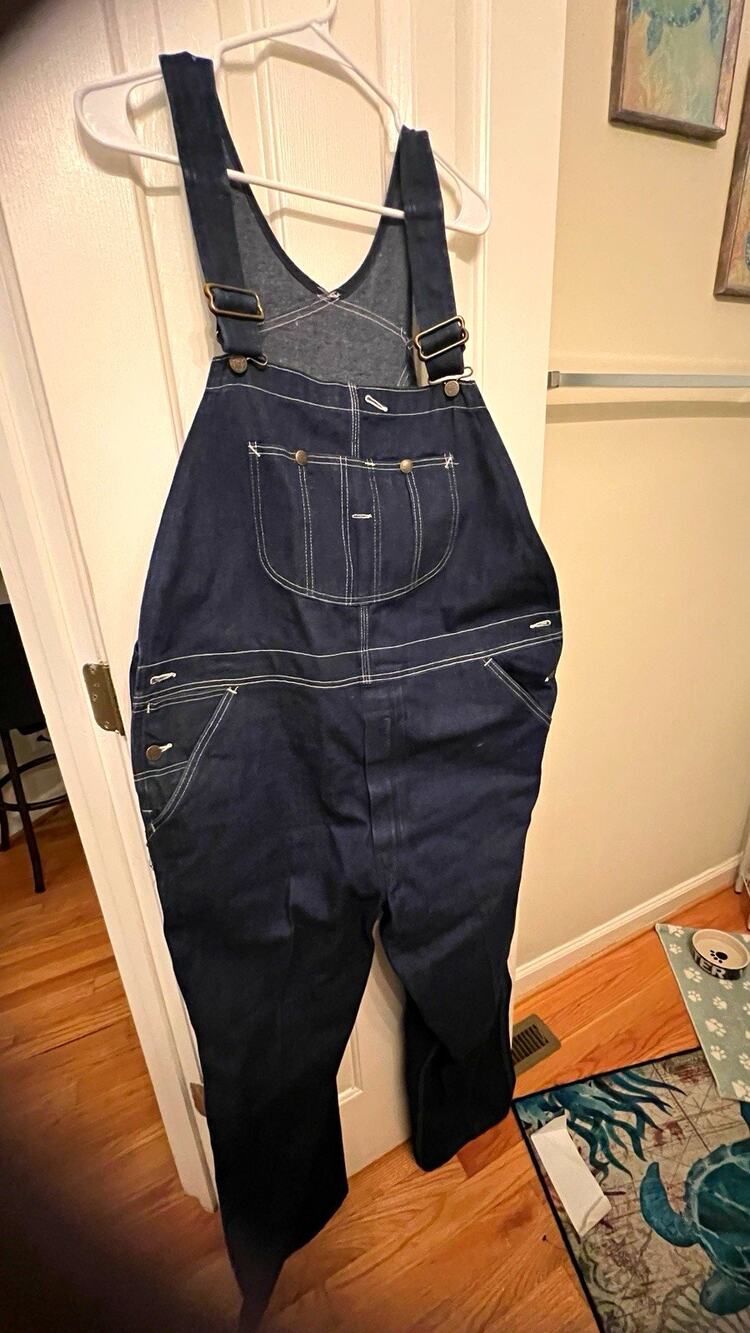 Vtg 70s Roebucks Dark Wash Denim Overalls 46x31 NWOT Deadstock Made in USA